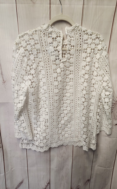 Adiva Women's Size L White Lace Floral Long Sleeve Top