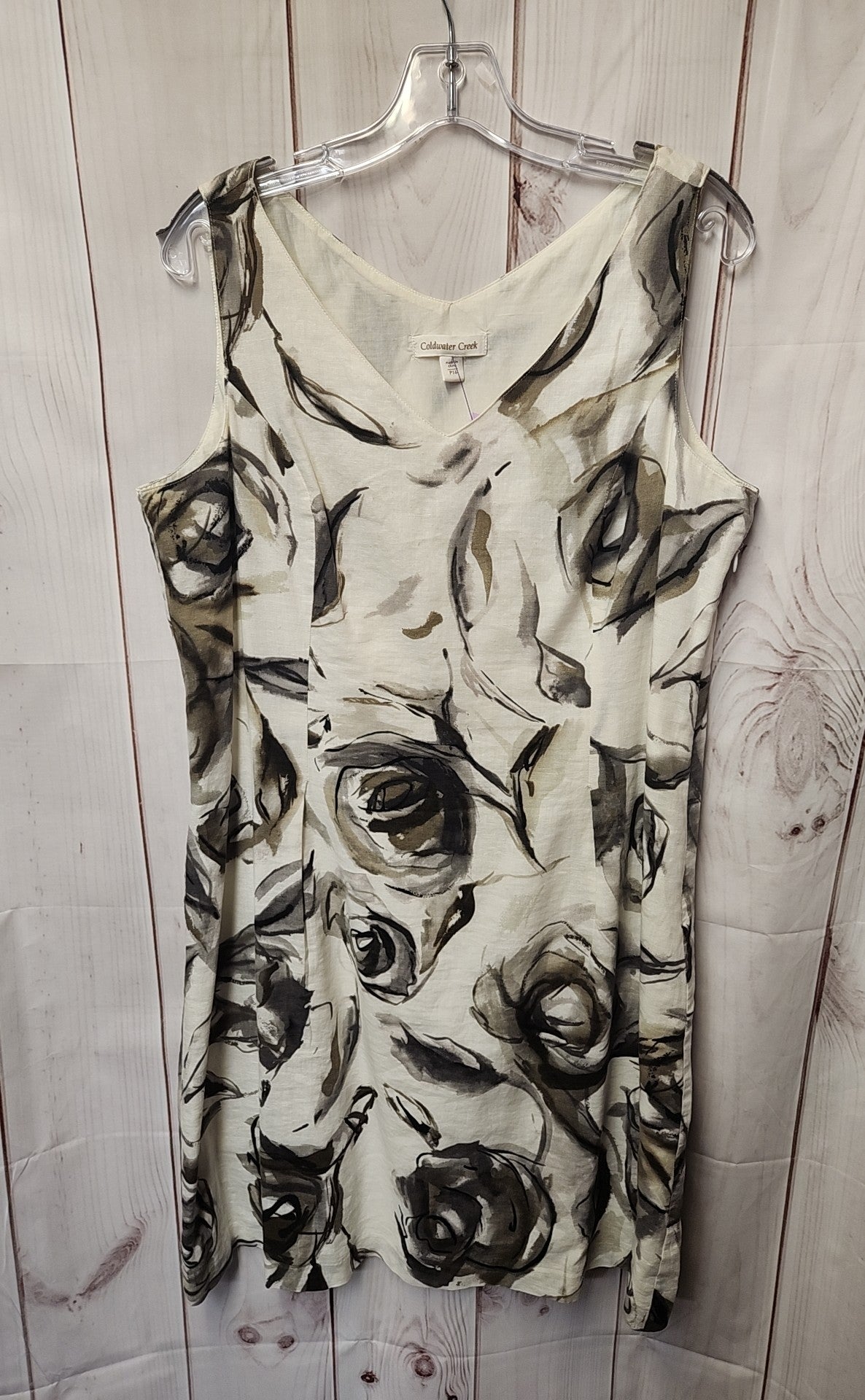Coldwater Creek Women's Size 16 Petite White & Gray Floral Dress