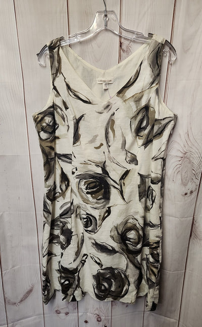 Coldwater Creek Women's Size 16 Petite White & Gray Floral Dress
