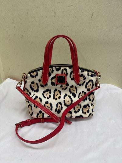 Dooney & Bourke Red Trim Leopard Print Mini Crossbody Satchel Purse Bag