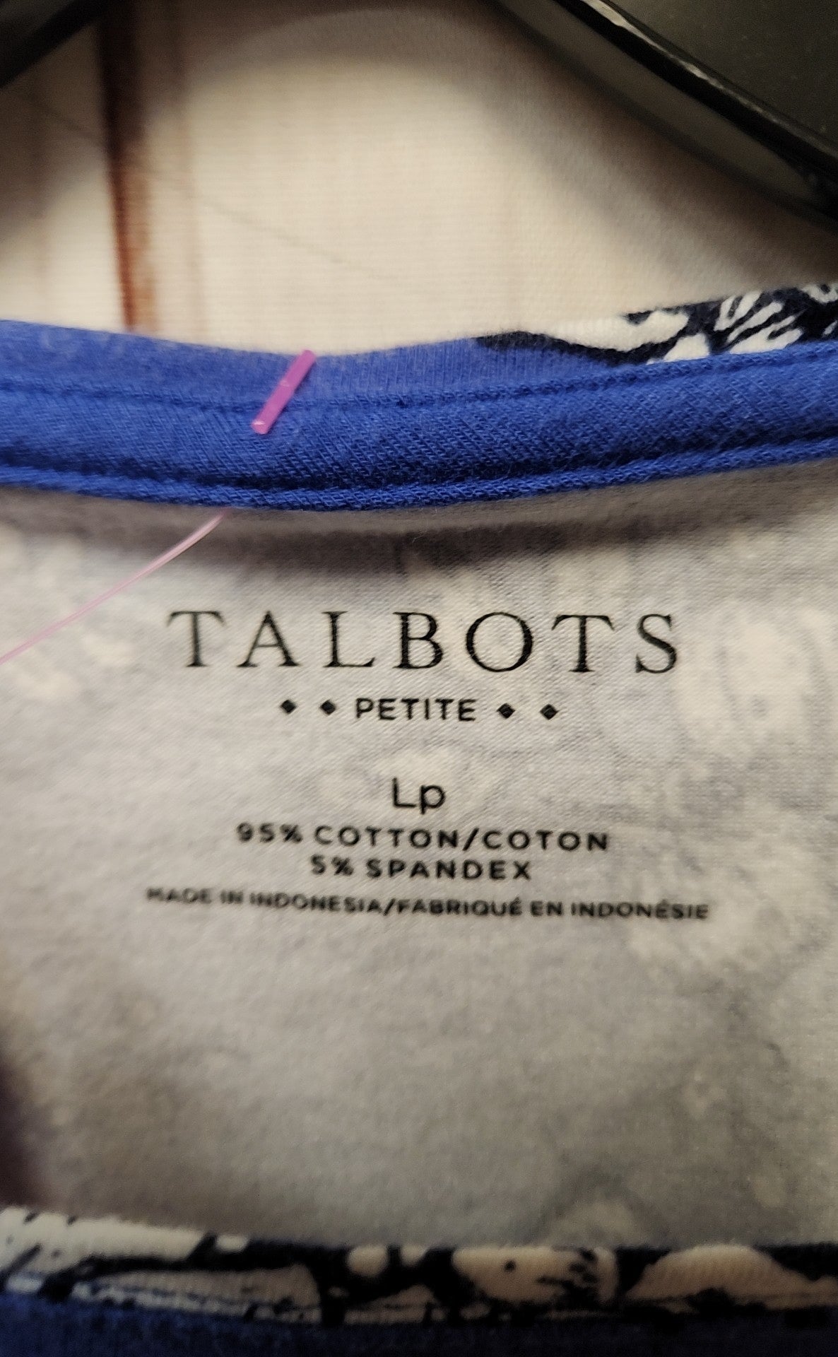 Talbots Women's Size L Petite Blue Floral 3/4 Sleeve Top