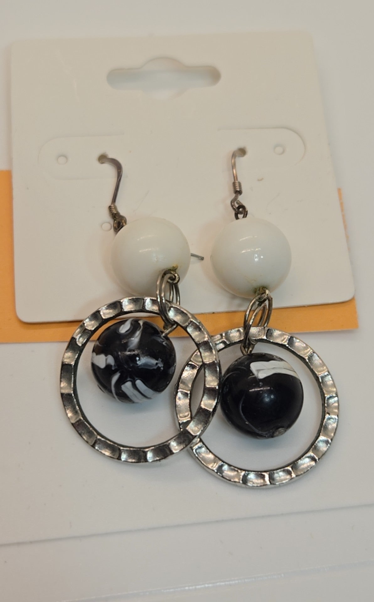 .925 Sterling Silver Black & White Beaded Earrings