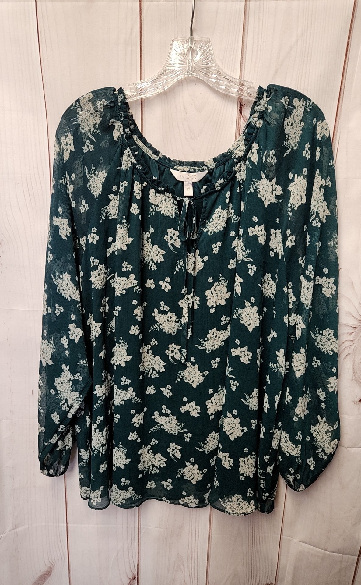 Lauren Conrad Women's Size 2X Green Floral Long Sleeve Top