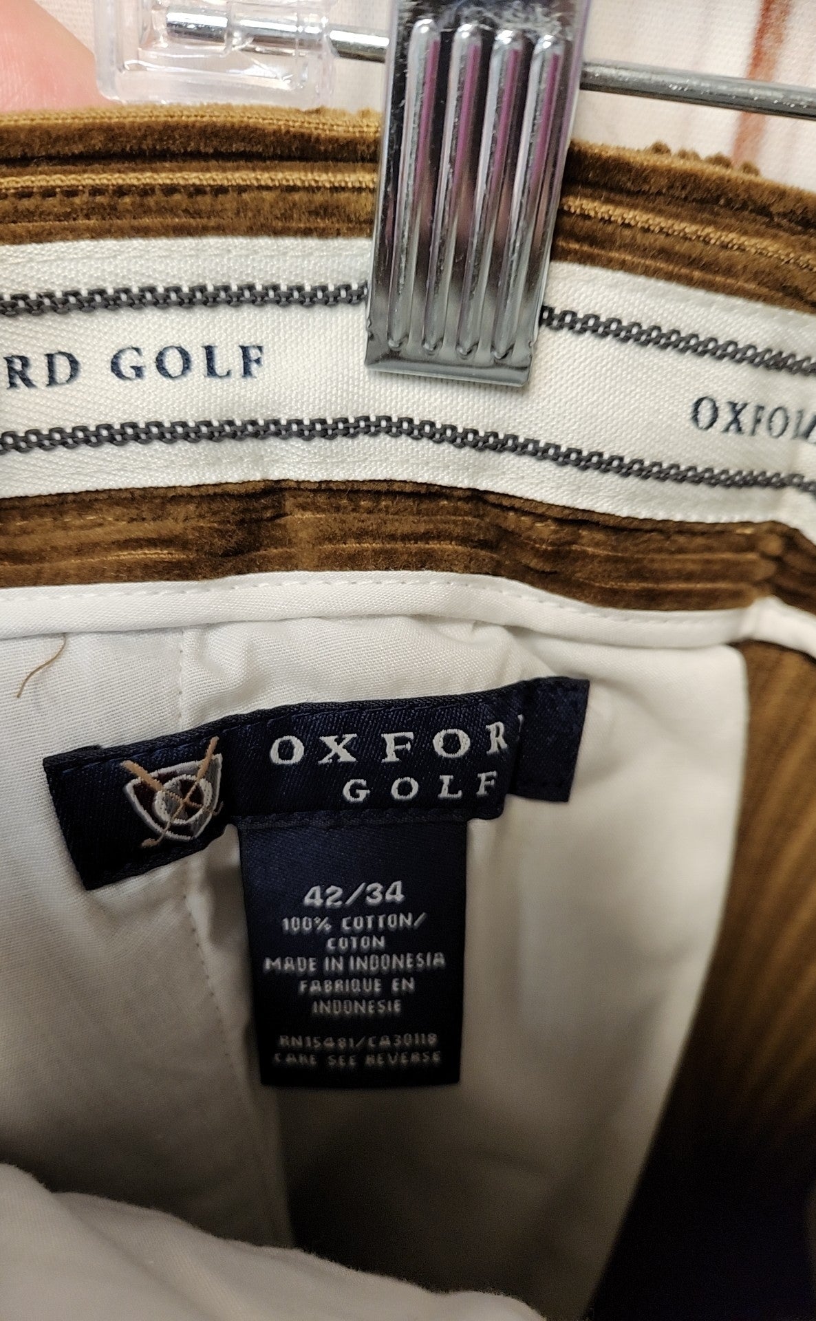 NWT Oxford Men's Size 42x34 Tan Corduroy Pants