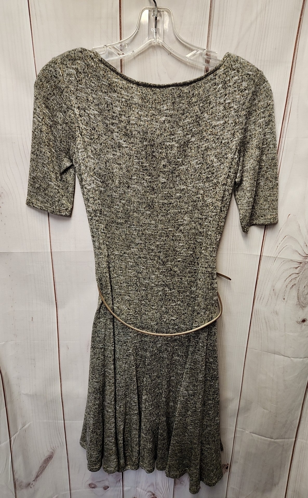 London Times Women's Size 4 Petite Gray & Gold Metallic Dress