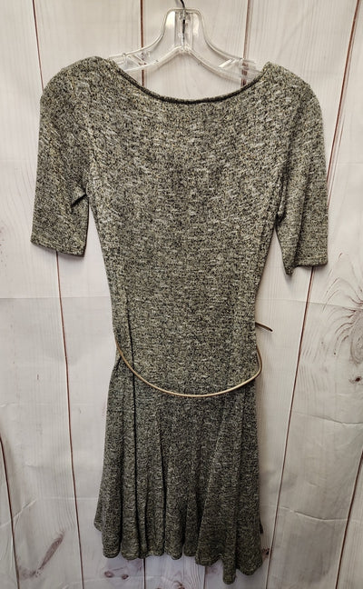 London Times Women's Size 4 Petite Gray & Gold Metallic Dress