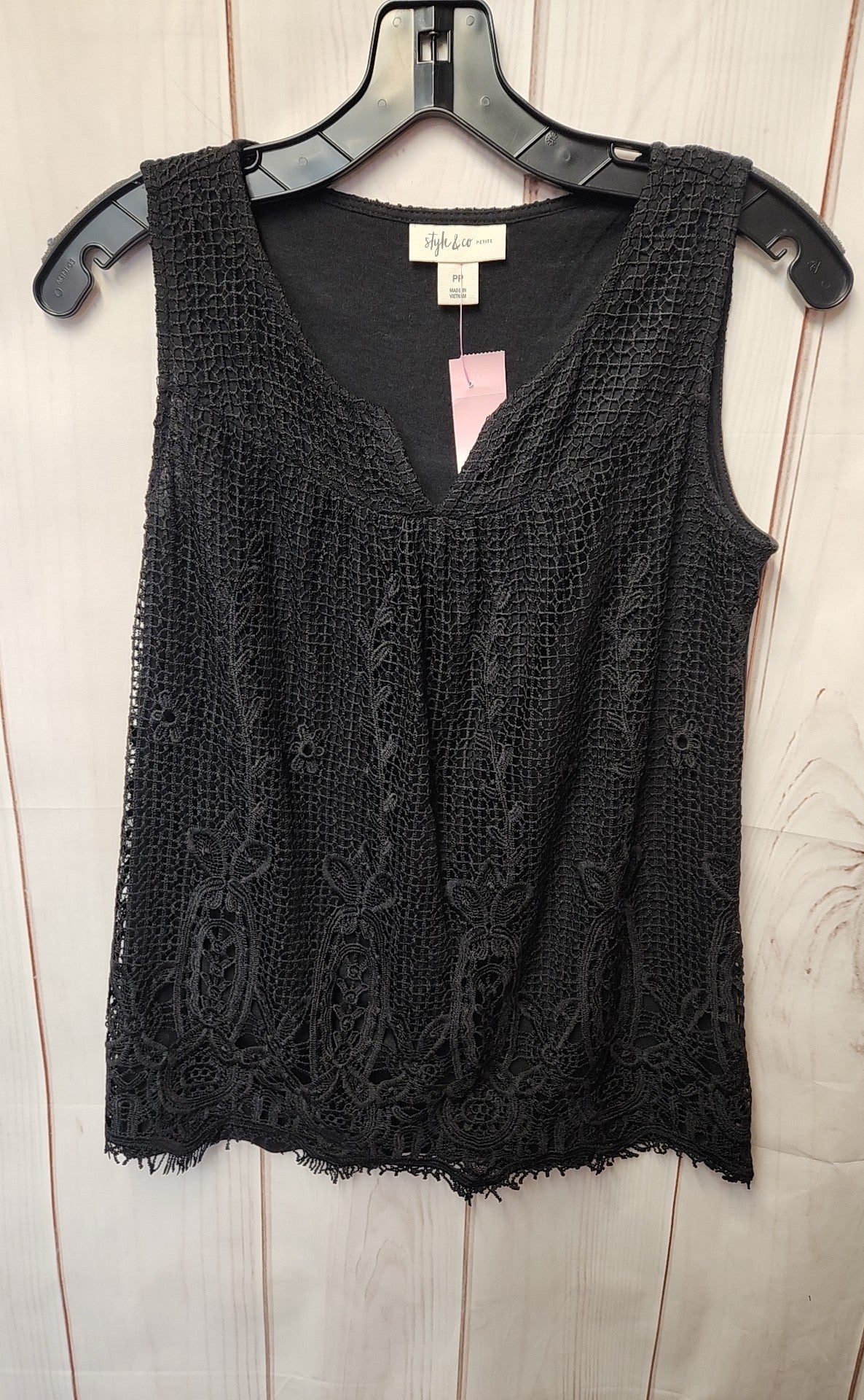 Style & Co Women's Size Petite Black Sleeveless Top