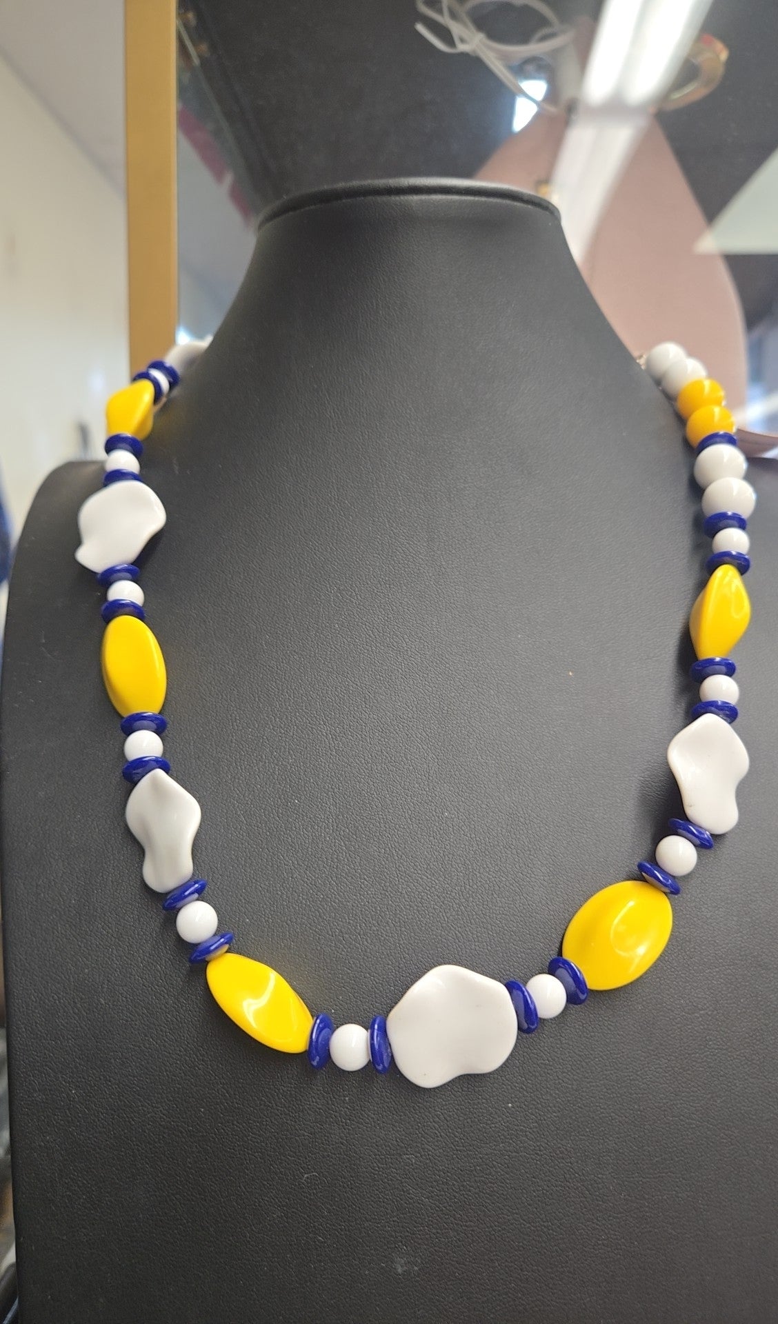 Yellow/White/Blue Beaded Necklace