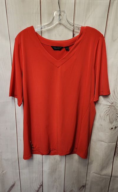 Susan Graver Women's Size L Red Short Sleeve Top
