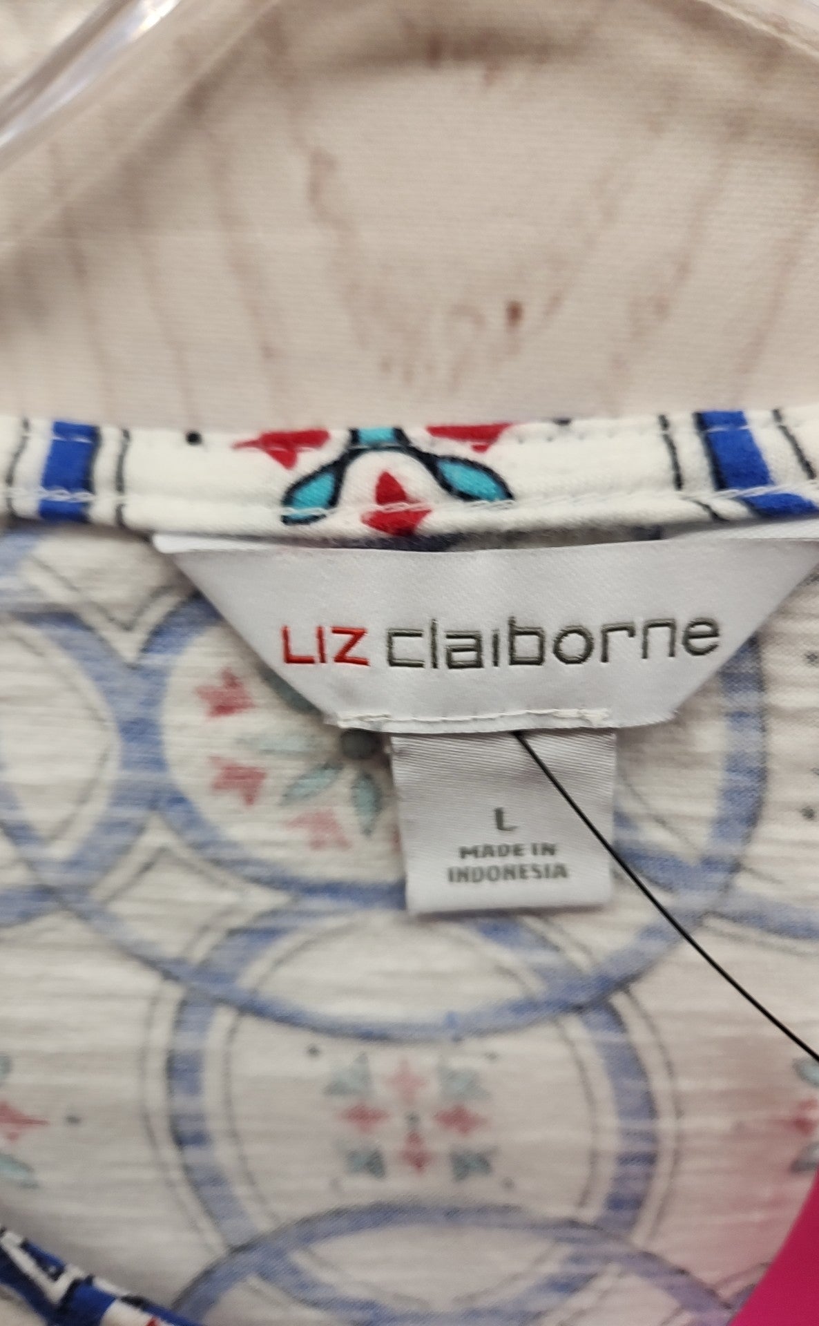 Liz Claiborne Women's Size L White & Blue Sleeveless Top