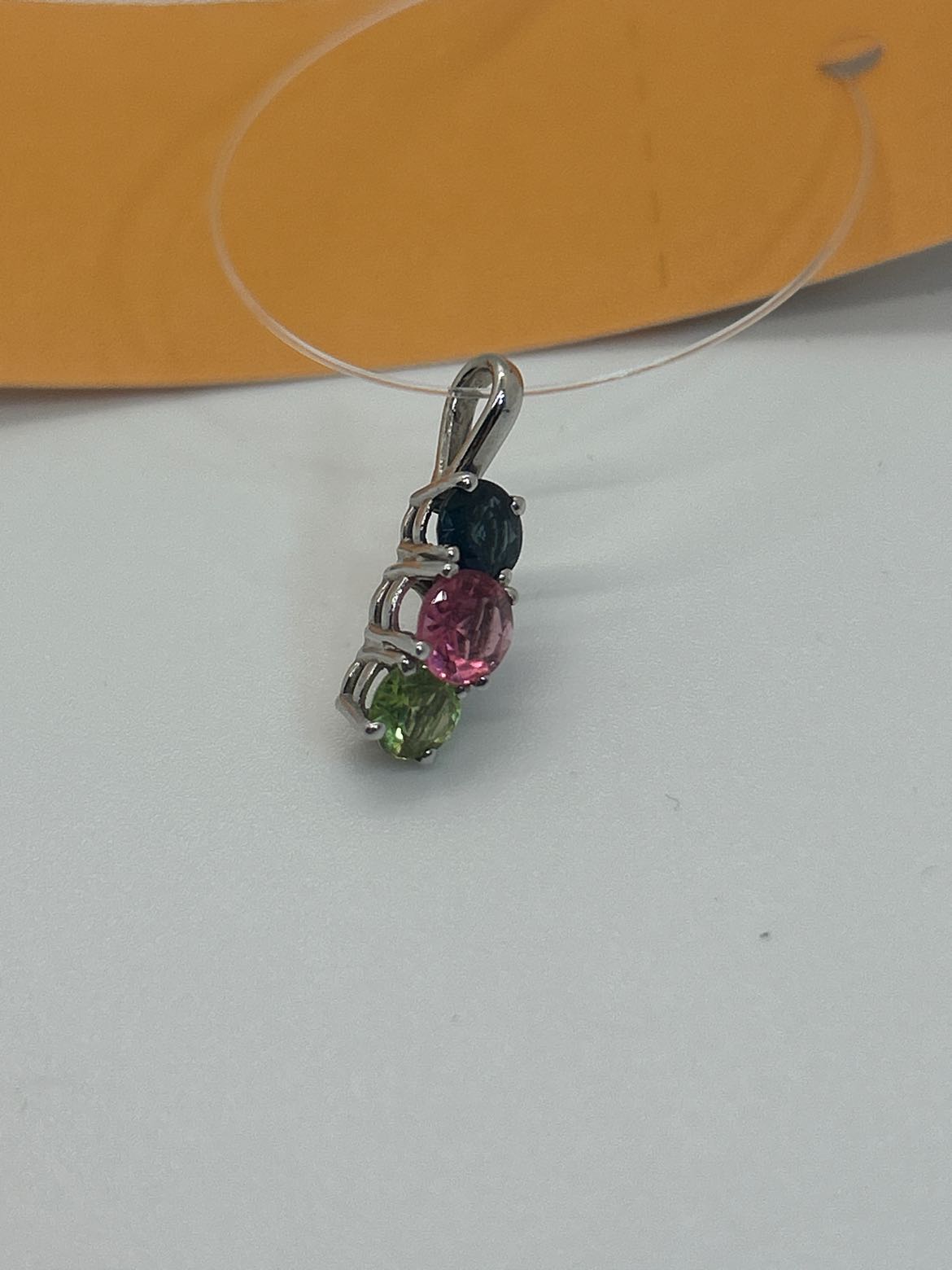 silver pendant with Blue, Pink, Lime green Stones