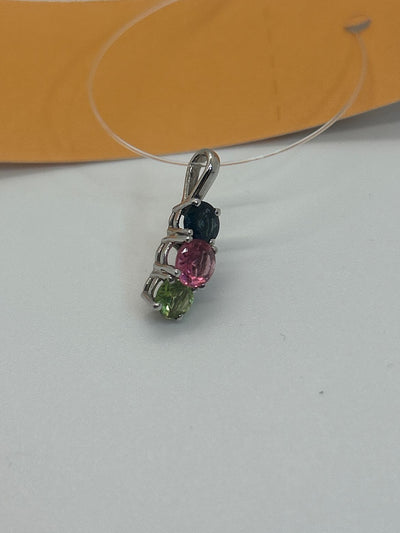 silver pendant with Blue, Pink, Lime green Stones