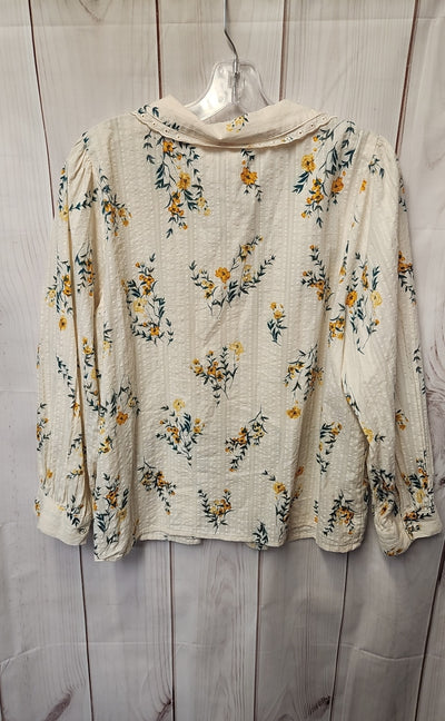 Lauren Conrad Women's Size XL White Floral Long Sleeve Top