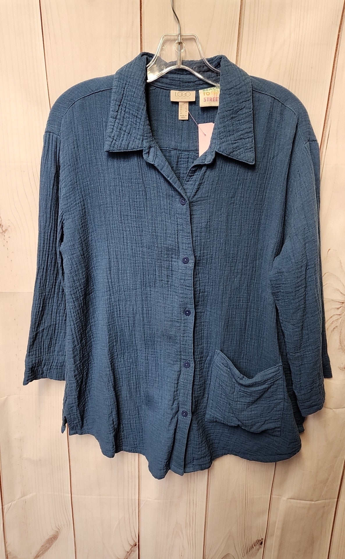 Logo Women's Size S Blue 3/4 Sleeve Top Beach To Street