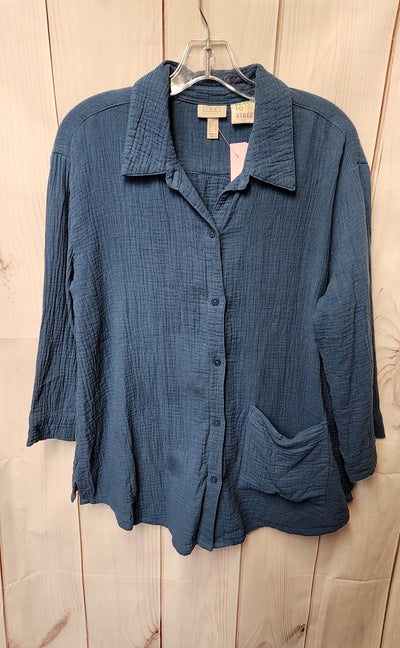 Logo Women's Size S Blue 3/4 Sleeve Top Beach To Street