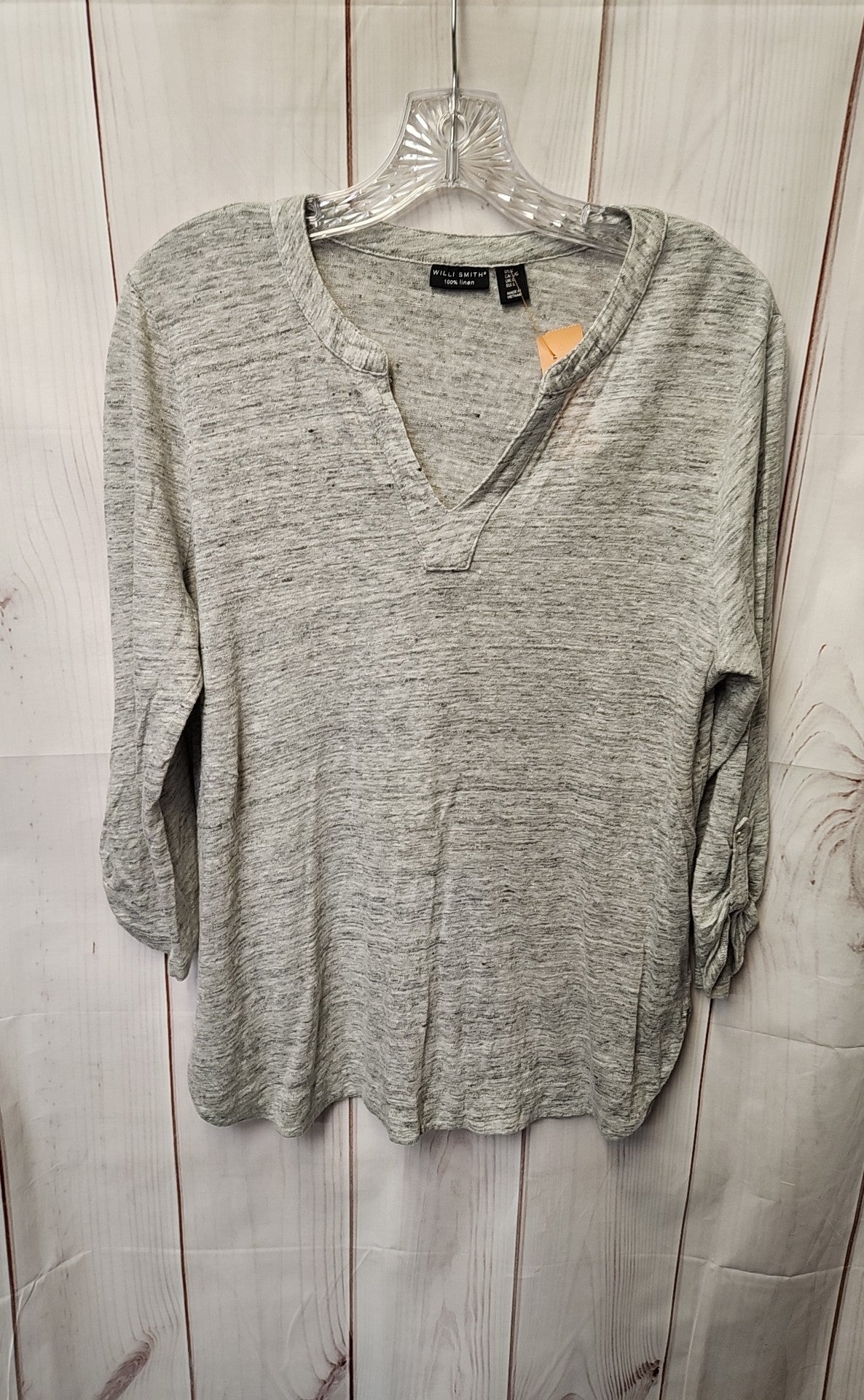 Willi Smith Women's Size L Gray Linen 3/4 Sleeve Top