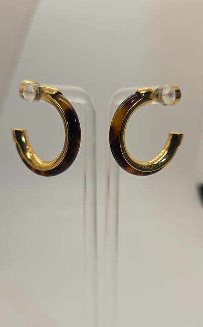 Michael Kors Tortoise Gold Brown Hoops Earrings approx 7/8"