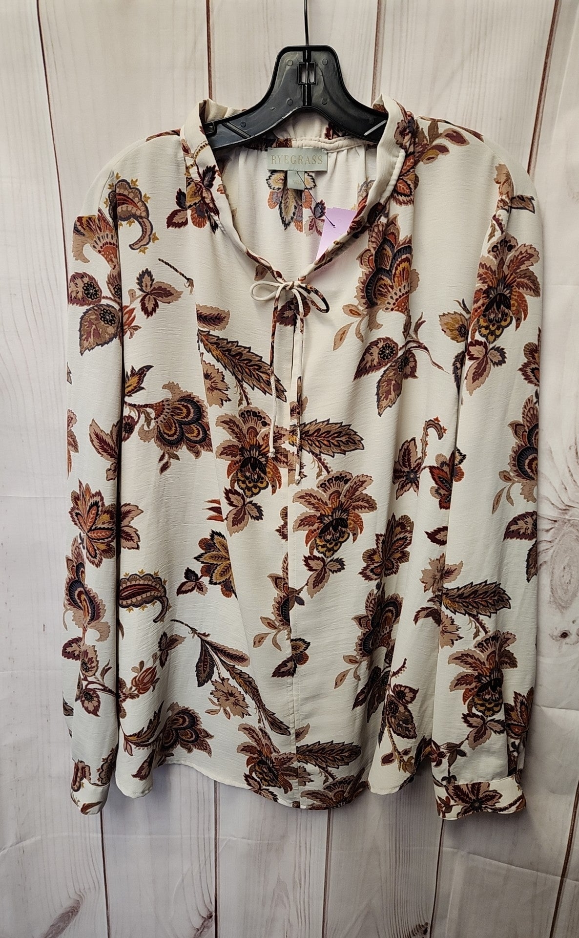 Ryegrass Women's Size 1X White Floral Long Sleeve Top
