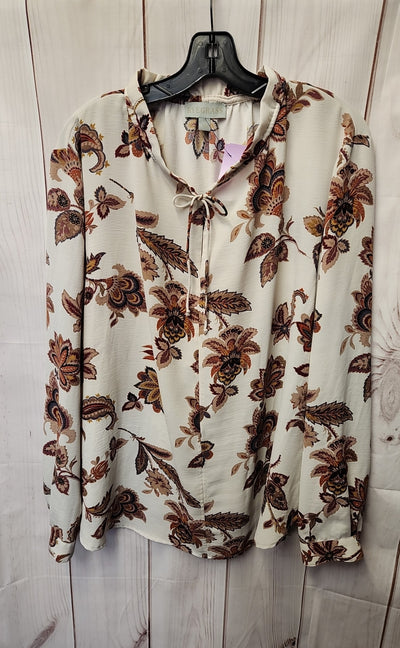 Ryegrass Women's Size 1X White Floral Long Sleeve Top