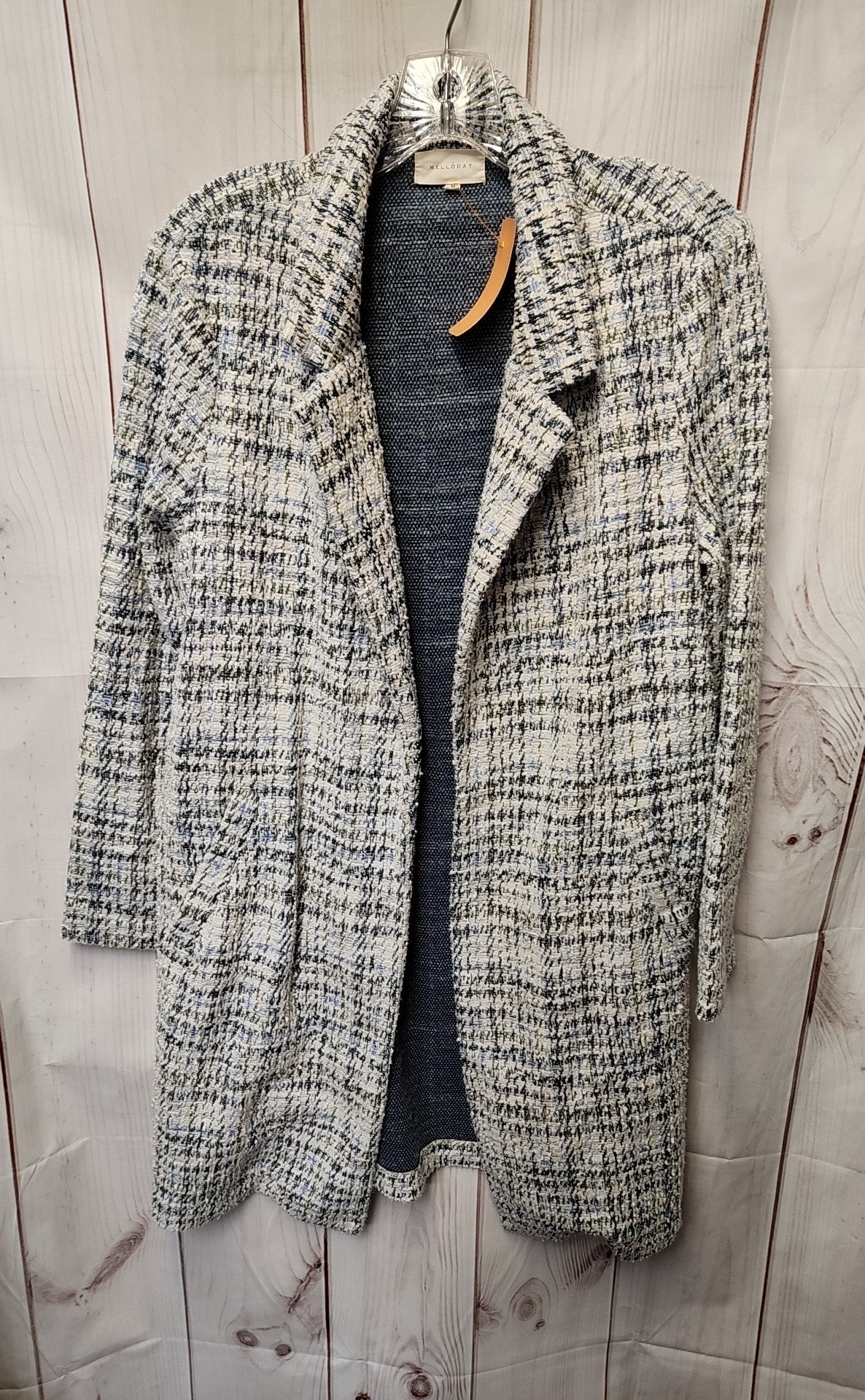 Mello Day Women's Size M White & Blue Cardigan
