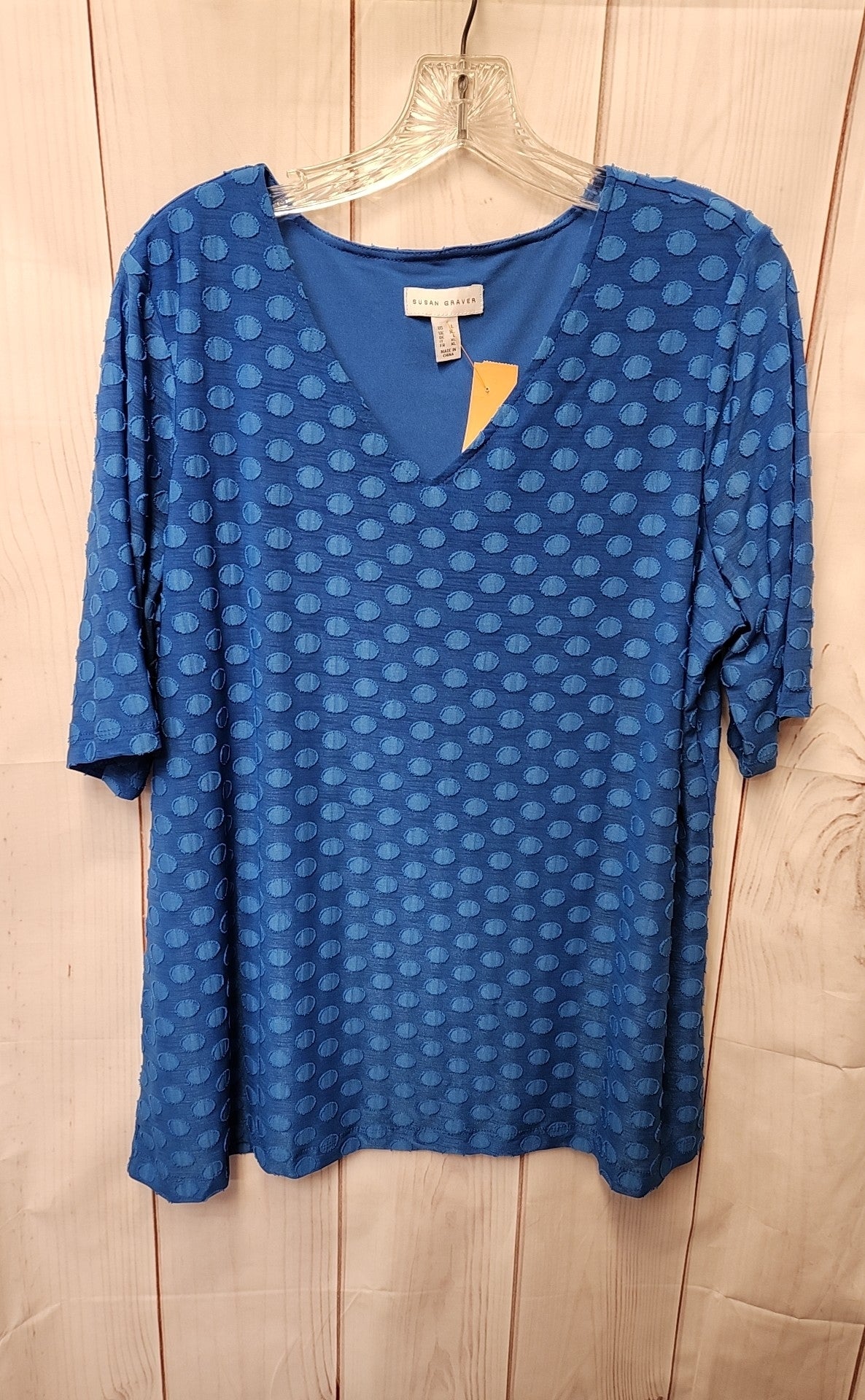Susan Graver Women's Size L Blue Short Sleeve Top