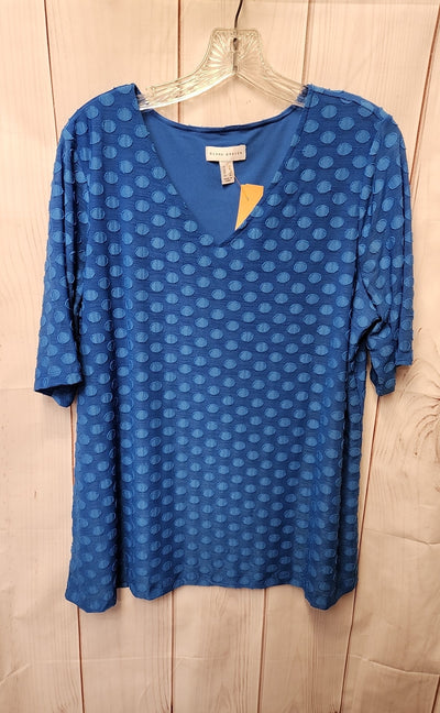 Susan Graver Women's Size L Blue Short Sleeve Top