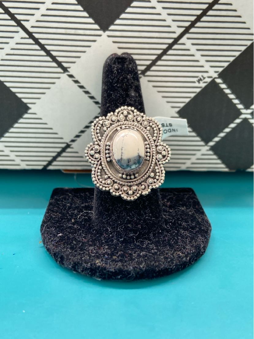 .925 Sterling Silver Size 9 White Stone Ring