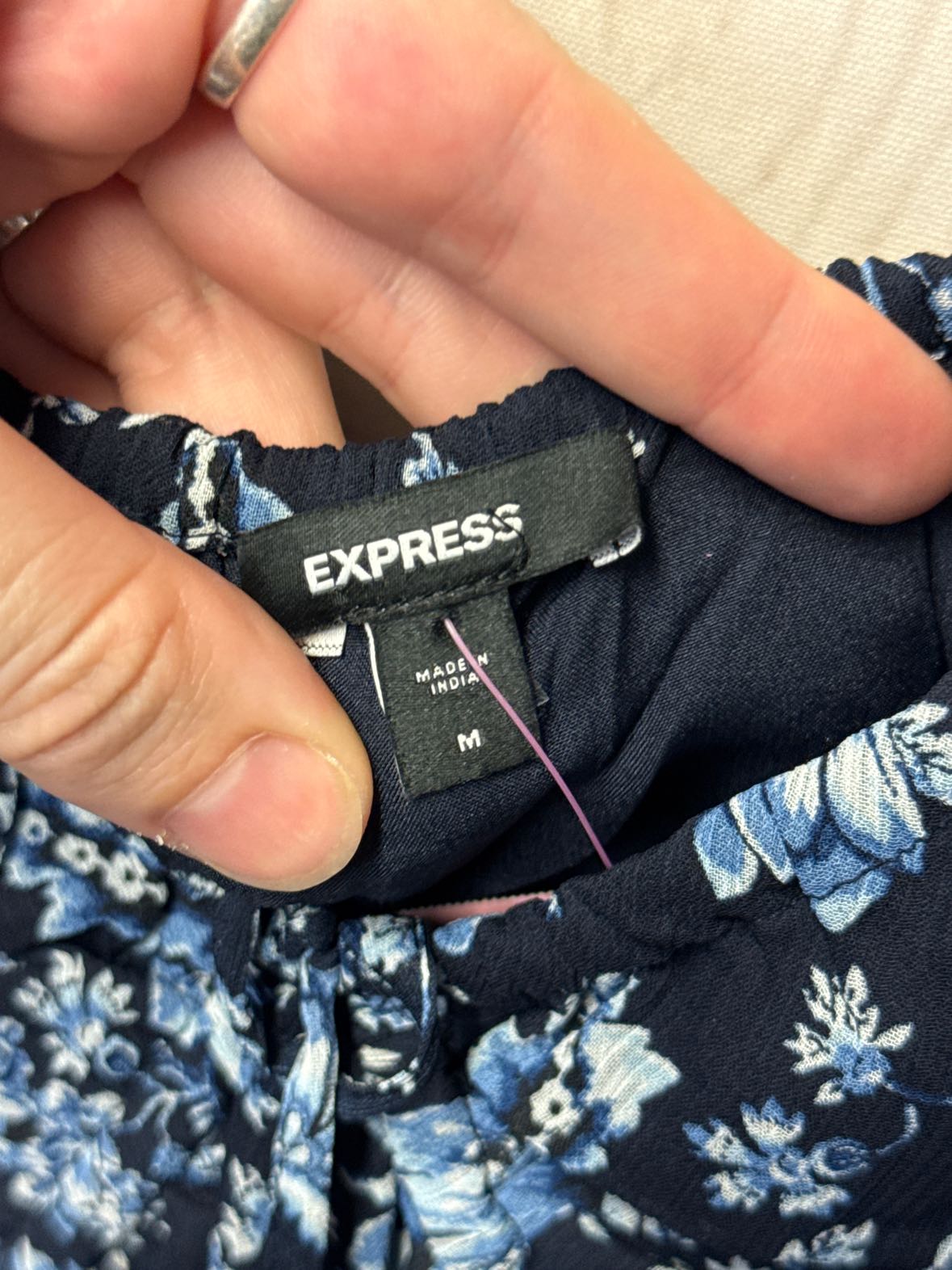 Express Women's Size M Navy Floral Long Sleeve Top