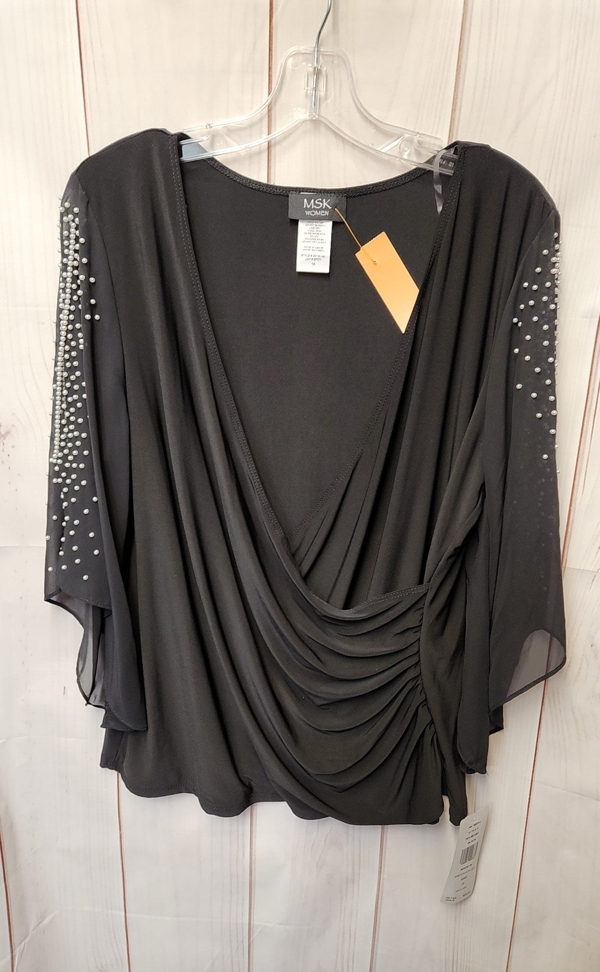 NWT Msk Women's Size 1X Black 3/4 Sleeve Top