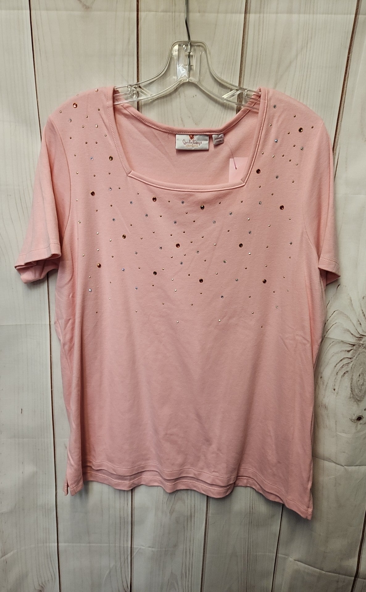 Quacker Factory Women's Size L Pink Rhinestone Short Sleeve Top
