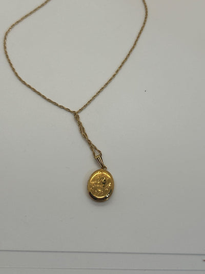 Gold 1/20 12K GF Necklace Oval Locket Vintage 2 Doves on Front 17"