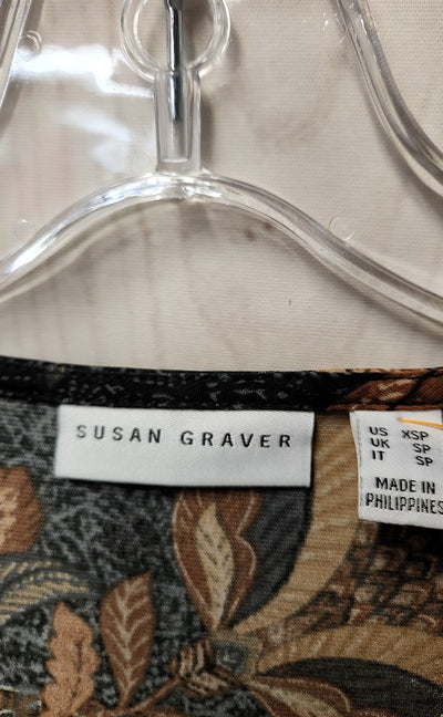 Susan Graver Women's Size XS Petite Black Floral Long Sleeve Top