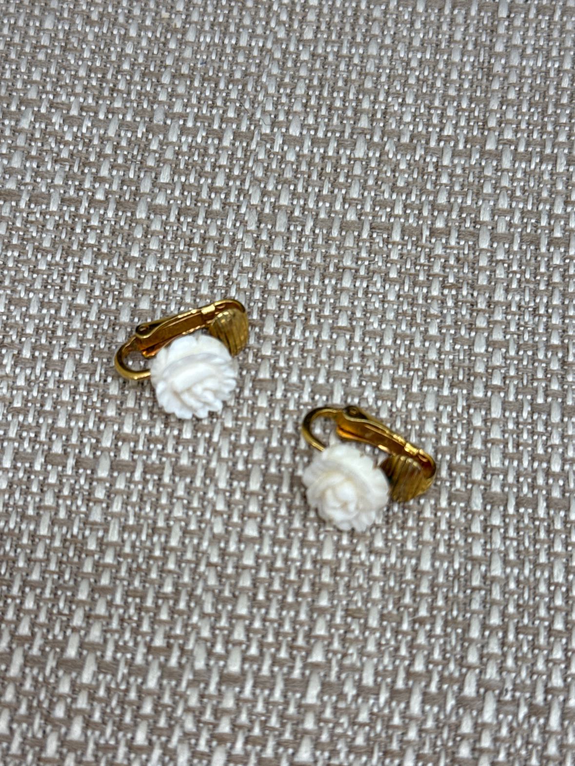 White Rose Carving Clip-on Earrings