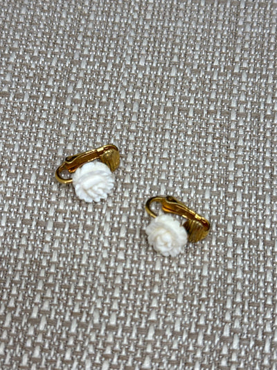 White Rose Carving Clip-on Earrings
