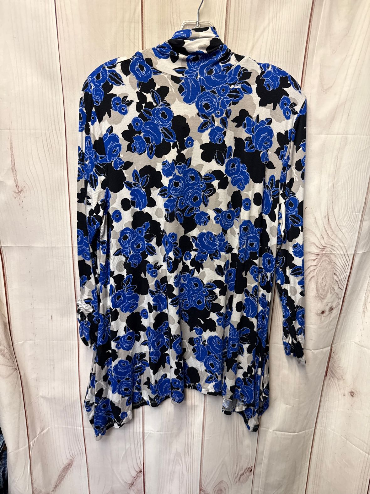 Dana Buchman Women's Size XL Blue & Gray Floral 3/4 Sleeve Top