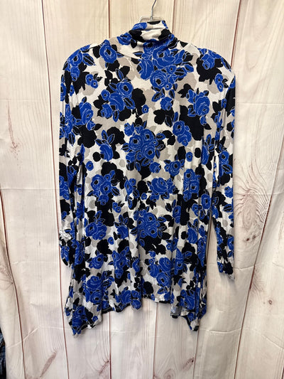 Dana Buchman Women's Size XL Blue & Gray Floral 3/4 Sleeve Top