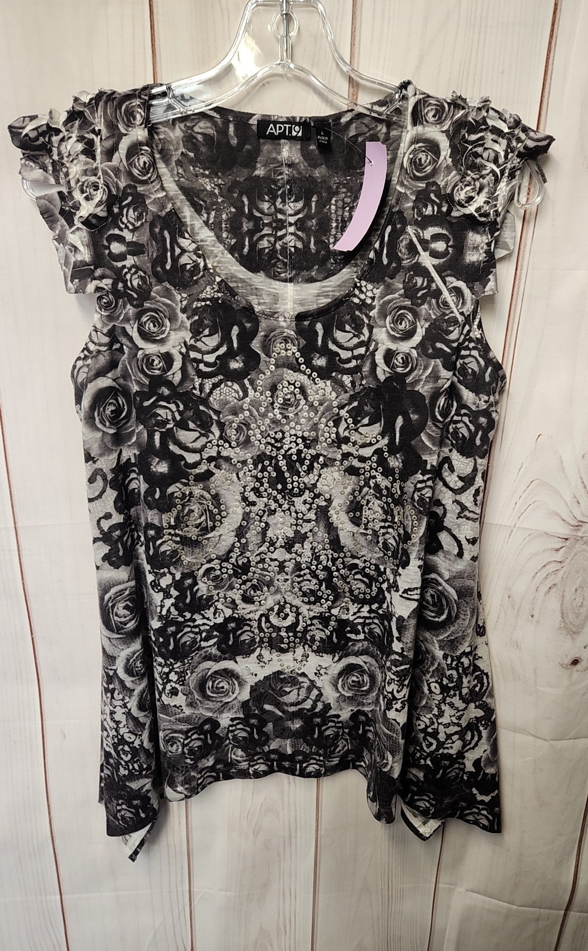 Apt 9 Women's Size L Gray Floral Sleeveless Top