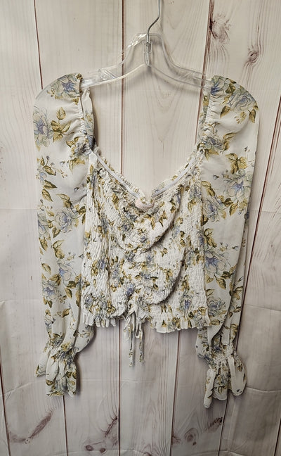 Timing Women's Size 2X White Floral Long Sleeve Top