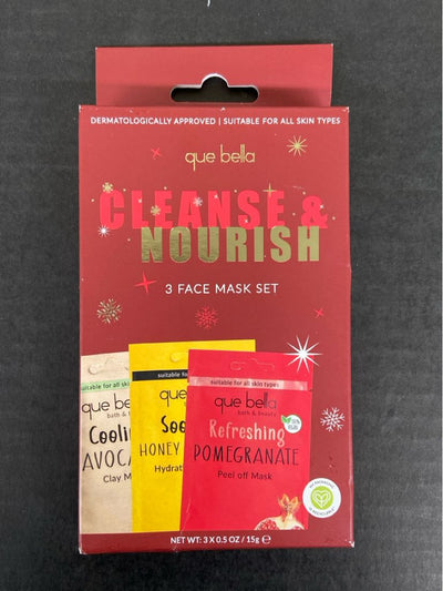NIB Que Bella Cleanse & Nourish 3 Face Mask Set Cosmetic