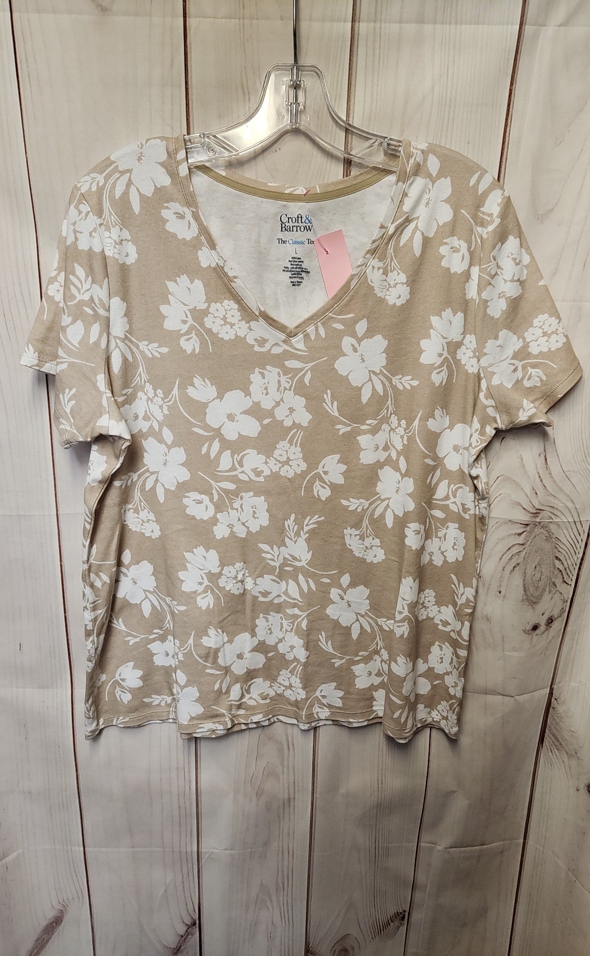 Croft & Barrow Women's Size L Beige Floral Short Sleeve Top
