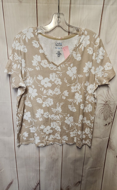 Croft & Barrow Women's Size L Beige Floral Short Sleeve Top
