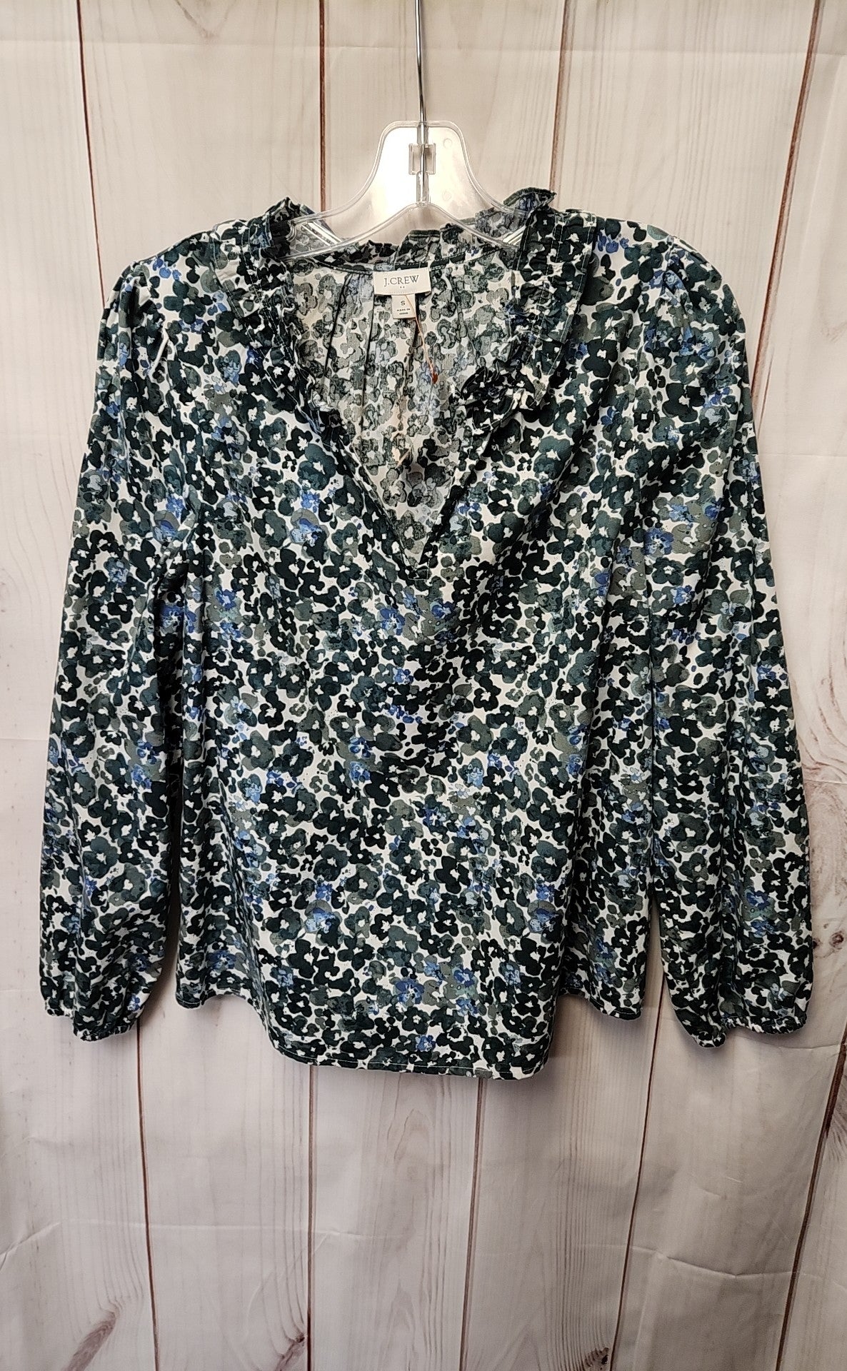 J Crew Women's Size S Green Floral Long Sleeve Top