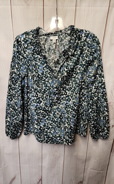 J Crew Women's Size S Green Floral Long Sleeve Top