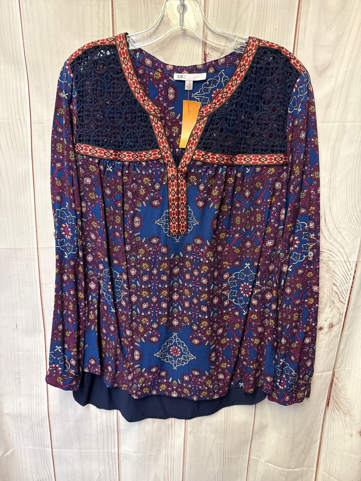 Dr2 Women's Size L Blue & Purple Floral Long Sleeve Top