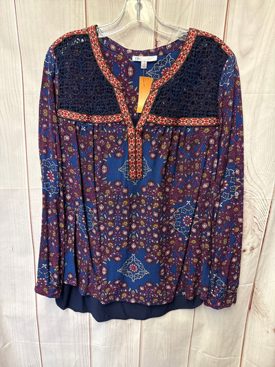 Dr2 Women's Size L Blue & Purple Floral Long Sleeve Top