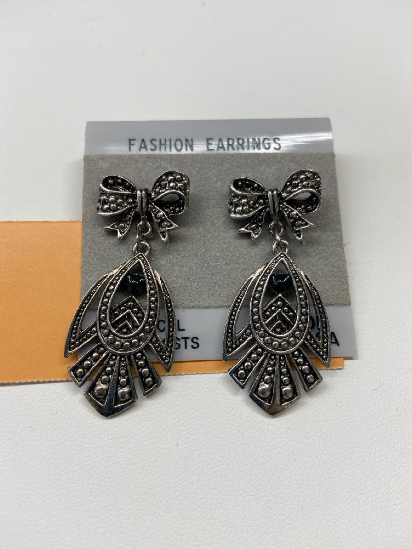 Silver Bow Drop Earrings