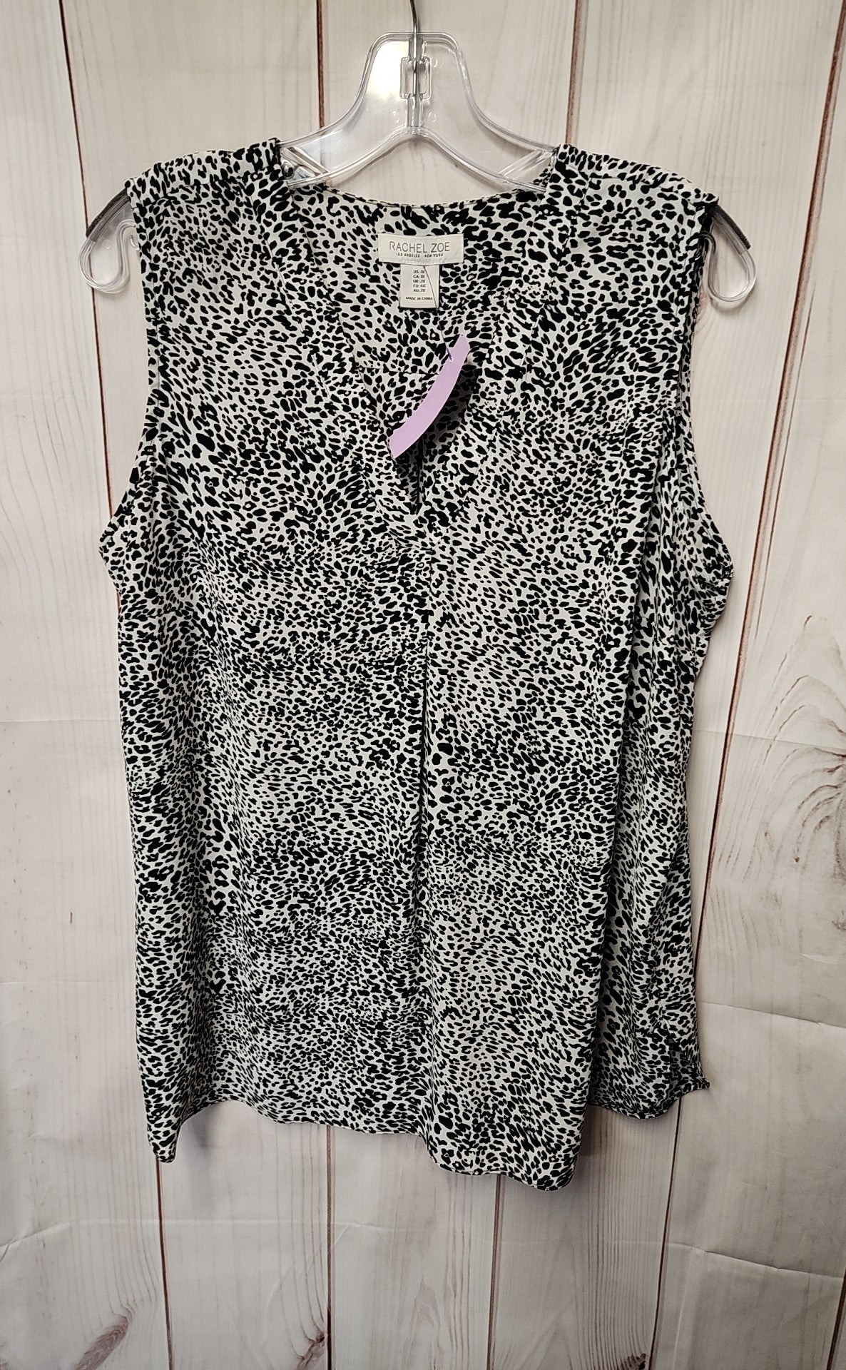 Rachel Zoe Women's Size 1X White & Black Animal Print Sleeveless Top