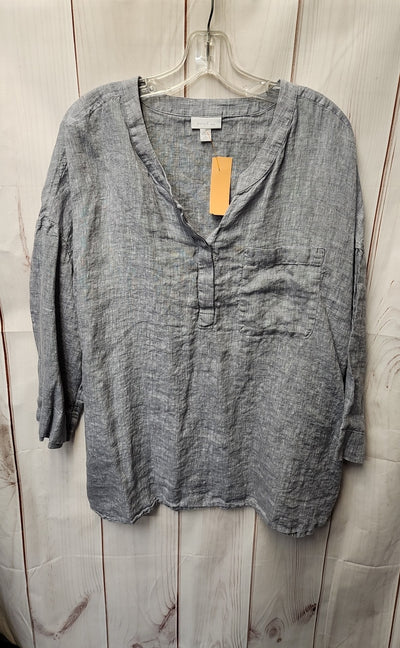 Pure Jill Women's Size XL Petite Gray Linen Long Sleeve Top