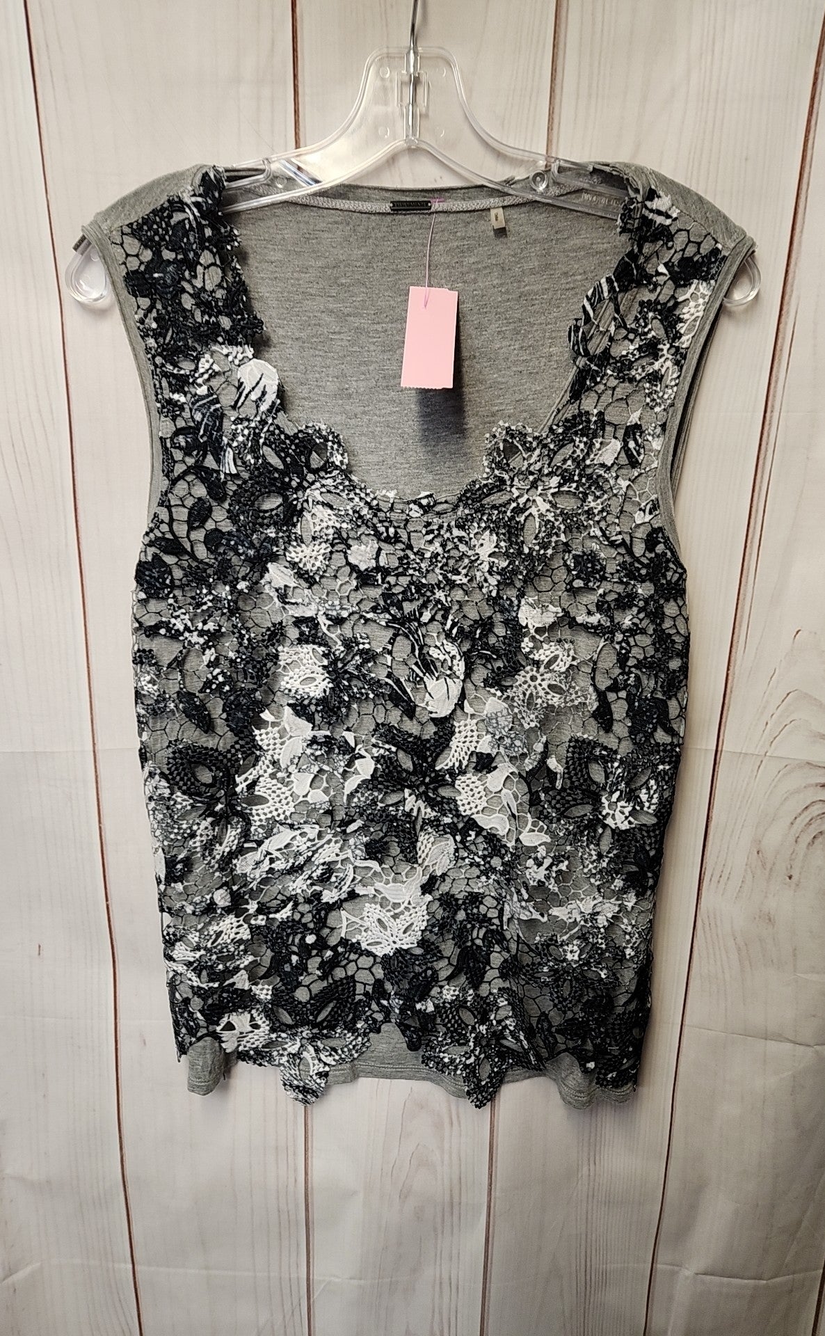 Elie Tahari Women's Size S Gray Lace Floral Sleeveless Top