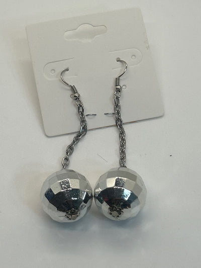 Silver Dangle Crystal Ball Earrings
